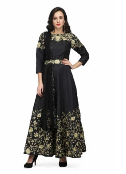 Black Taffeta Stone Thread Work Anarkali Suit Party Wear -ZariGrace Shop black taffeta stone thread work anarkali suit slkifh9966000432 u