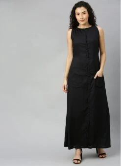 Black Modal Ankle Length Dress After Six Wear -ZariGrace Shop black tencel modal ankle length dress IWBS02001279 u