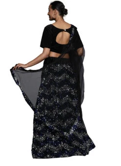 Black Velvet Silver N Royal Blue Sequins A Line Lehenga Festive Wear -ZariGrace Shop black velvet silver n royal blue sequins a line lehenga ghsstsktmbw7662 b