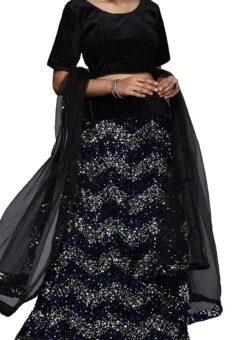 Black Velvet Silver N Royal Blue Sequins A Line Lehenga Festive Wear