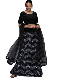 Black Velvet Silver N Royal Blue Sequins A Line Lehenga Festive Wear -ZariGrace Shop black velvet silver n royal blue sequins a line lehenga ghsstsktmbw7662 u