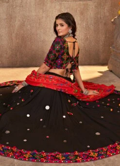 Black Viscose Rayon Kutch And Mirror Work Chaniya Choli Festive Wear -ZariGrace Shop black viscose rayon kutch and mirror work chaniya choli ghsom2333 b