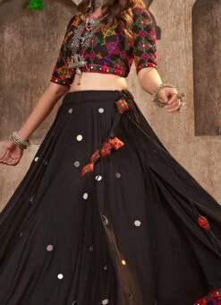 Black Viscose Rayon Kutch And Mirror Work Chaniya Choli Festive Wear