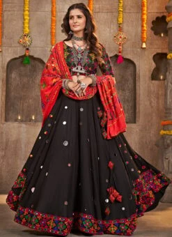 Black Viscose Rayon Kutch And Mirror Work Chaniya Choli Festive Wear -ZariGrace Shop black viscose rayon kutch and mirror work chaniya choli ghsom2333 u