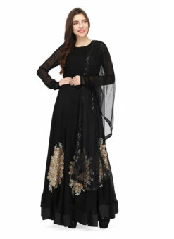 Black Zari Embroidered Georgette Anarkali Suit Party Wear -ZariGrace Shop black zari embroidered georgette anarkali suit slkifh9966000556 u