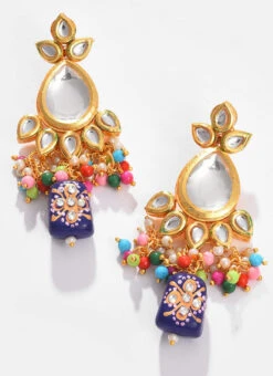 Blue Alloy Kundan Danglers Party Wear -ZariGrace Shop blue alloy kundan danglers ermni222 b