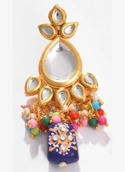 Blue Alloy Kundan Danglers Party Wear