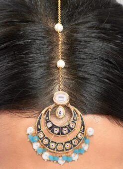 Blue Alloy Pearl Mangtikka Party Wear -ZariGrace Shop blue alloy pearl mangtikka hejmjbr4 b