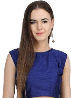 Blue Art Dupion Silk Plain Blouse Festive Wear -ZariGrace Shop blue art dupion silk plain blouse bldiw23 u