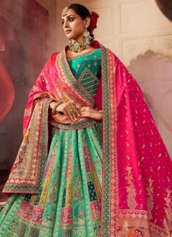 Blue Art Silk Banarasi Stone Work Umbrella Lehenga Wedding Wear -ZariGrace Shop blue art silk banarasi stone work umbrella lehenga ghmkns10251 b