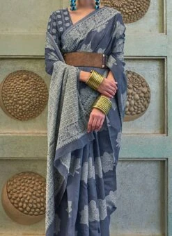 Blue Art Silk Cotton Chikankari Saree Festive Wear