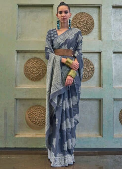 Blue Art Silk Cotton Chikankari Saree Festive Wear -ZariGrace Shop blue art silk cotton chikankari saree sasli2112307006 u