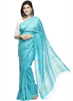 Blue Art Silk Cotton Sari After Six Wear 8 Blue Art Silk Cotton Sari After Six Wear -ZariGrace Shop blue art silk cotton sari sadmfs010 u