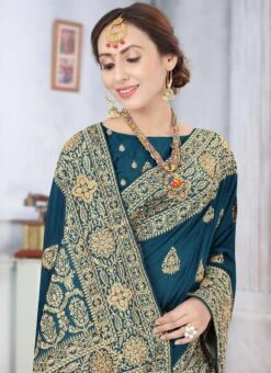 Blue Art Silk Saree Party Wear -ZariGrace Shop blue art silk saree sasuw823 b