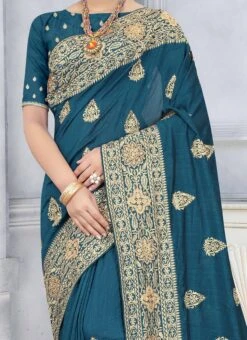 Blue Art Silk Saree Party Wear