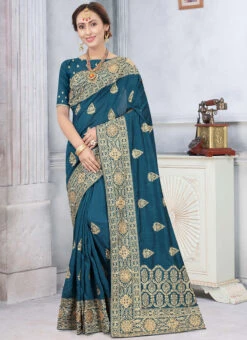 Blue Art Silk Saree Party Wear -ZariGrace Shop blue art silk saree sasuw823 u