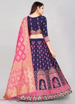 Blue Banarasi Silk Brocade Work A Line Lehenga Choli Festive Wear -ZariGrace Shop blue banarasi silk brocade work a line lehenga choli ghsommr2591 b