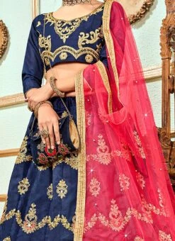 Blue Bangalori Silk Embroidered A Line Lehenga Party Wear