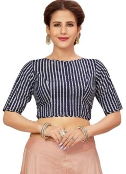 Blue Blended Cotton Blouse After Six Wear -ZariGrace Shop blue blended cotton blouse blmff1832bl u