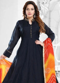 Blue Chanderi Art Silk Anarkali Suit Party Wear -ZariGrace Shop blue chanderi art silk anarkali suit slmnf480n b