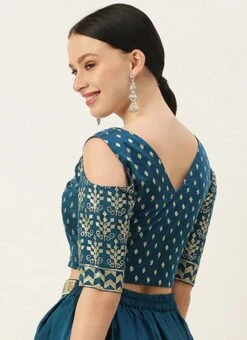 Blue Chanderi Art Silk Blouse Festive Wear -ZariGrace Shop blue chanderi art silk blouse BLBS02305267 b