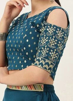 Blue Chanderi Art Silk Blouse Festive Wear