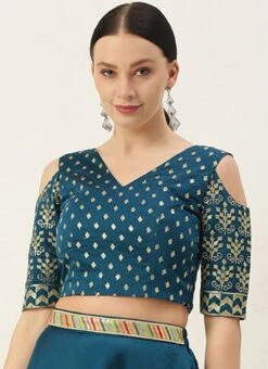 Blue Chanderi Art Silk Blouse Festive Wear -ZariGrace Shop blue chanderi art silk blouse BLBS02305267 u