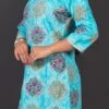 Blue Cotton Foil Print Kurta Straight Pant Set Party Wear 1 Blue Cotton Foil Print Kurta Straight Pant Set Party Wear -ZariGrace Shop blue cotton foil print kurta straight pant set krsjzlo0013 l
