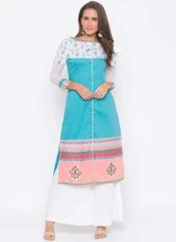 Blue Cotton Palazzo Set Party Wear -ZariGrace Shop blue cotton palazzo set krsmnkc2001 u