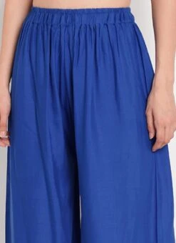 Blue Cotton Palazzo Pant Work Wear