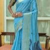 Blue Cotton Zari Weaving Saree Festive Wear