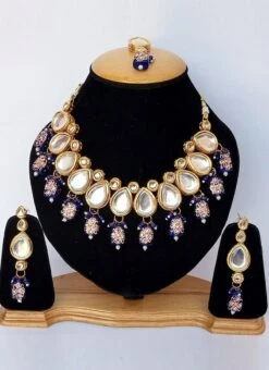 Blue Designer Necklace Set Party Wear -ZariGrace Shop blue designer necklace set jymmnikm1097 b