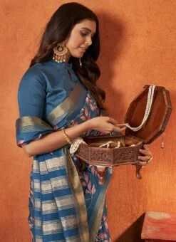 Blue Faux Crepe Printed Saree Festive Wear 9 Blue Faux Crepe Printed Saree Festive Wear -ZariGrace Shop blue faux crepe printed saree sasacw9896 b