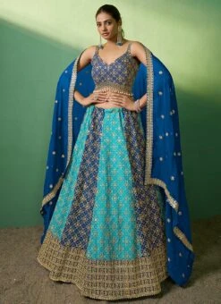 Blue Faux Georgette Gota Umbrella Lehenga Wedding Wear -ZariGrace Shop blue faux georgette gota umbrella lehenga ghsad85006 u