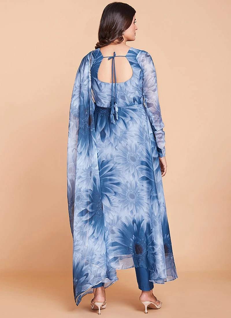 Blue Faux Georgette Printed Anarkali Suit Party Wear 6 Blue Faux Georgette Printed Anarkali Suit Party Wear - Image 4