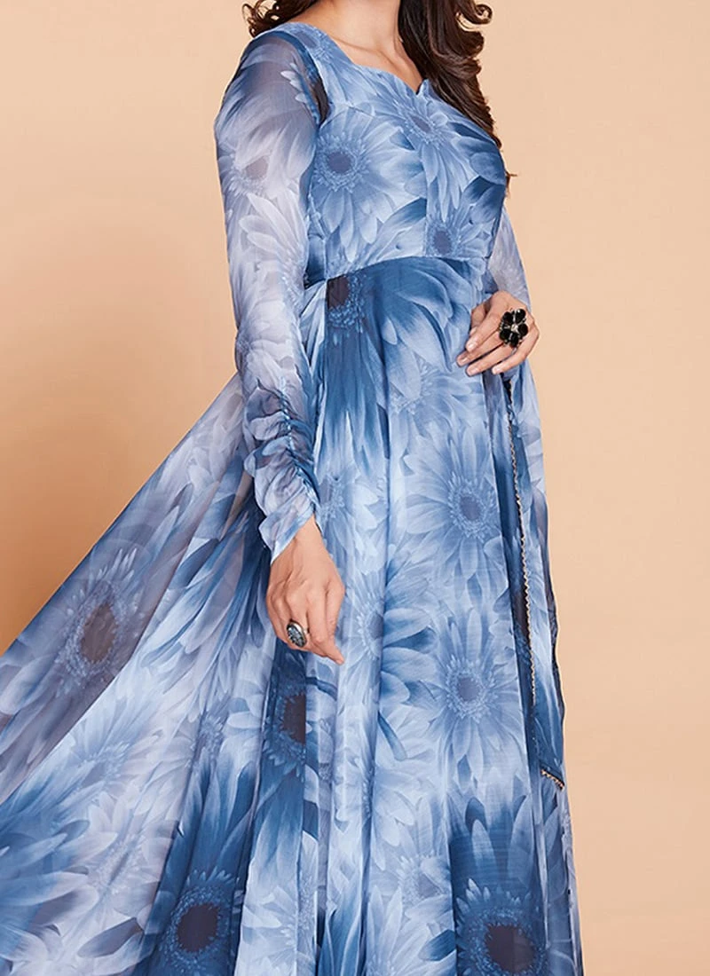 Blue Faux Georgette Printed Anarkali Suit Party Wear 3 Blue Faux Georgette Printed Anarkali Suit Party Wear