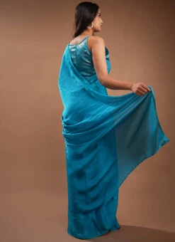 Blue Faux Georgette Saree Party Wear -ZariGrace Shop blue faux georgette sari sauhoa010 b