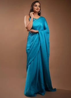 Blue Faux Georgette Saree Party Wear -ZariGrace Shop blue faux georgette sari sauhoa010 u