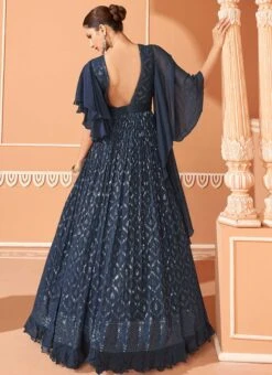 Blue Faux Georgette Sequins Dresses And Gown Wedding Wear -ZariGrace Shop blue faux georgette sequins dresses and gown bgwrska47365282 b