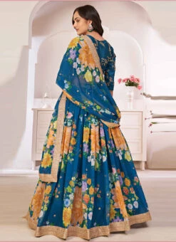 Blue Georgette Printed Lehenga Choli Party Wear -ZariGrace Shop blue georgette embroidered and printed lehenga choli ghsaj42546005 b
