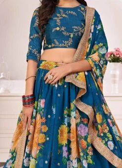 Blue Georgette Printed Lehenga Choli Party Wear