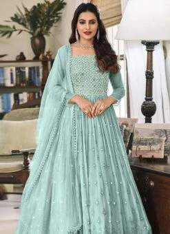 Blue Georgette Embroidered Designer Anarkali Suit Festive Wear -ZariGrace Shop blue georgette embroidered designer anarkali suit slsak32671381d b