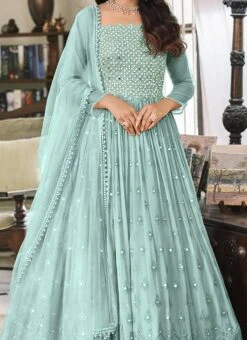 Blue Georgette Embroidered Designer Anarkali Suit Festive Wear