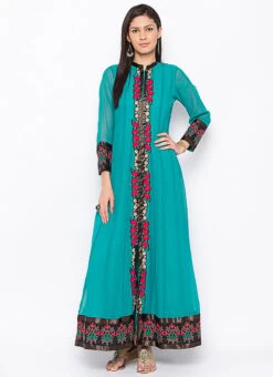 Blue Georgette Embroidered Kurta Churidar Set After Six Wear -ZariGrace Shop blue georgette embroidered kurta churidar set krsmnc2051ks u