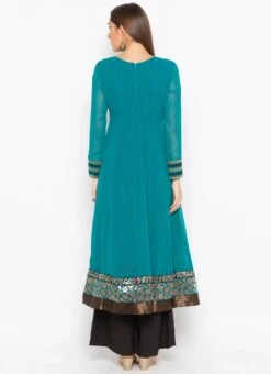 Blue Georgette Embroidered Kurta Palazzo Set Party Wear -ZariGrace Shop blue georgette embroidered kurta palazzo set krsmnc2094 b
