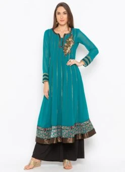 Blue Georgette Embroidered Kurta Palazzo Set Party Wear -ZariGrace Shop blue georgette embroidered kurta palazzo set krsmnc2094 u