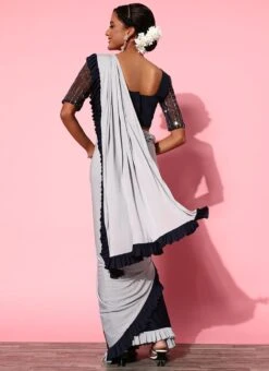 Blue Georgette Half N Half Saree Party Wear -ZariGrace Shop blue georgette half n half saree sasacu7402 b