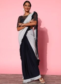 Blue Georgette Half N Half Saree Party Wear -ZariGrace Shop blue georgette half n half saree sasacu7402 u