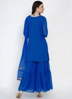 Blue Georgette Kurta Sharara Set Party Wear -ZariGrace Shop blue georgette kurta sharara set slsdrnr479 b