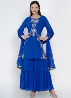 Blue Georgette Kurta Sharara Set Party Wear -ZariGrace Shop blue georgette kurta sharara set slsdrnr479 u